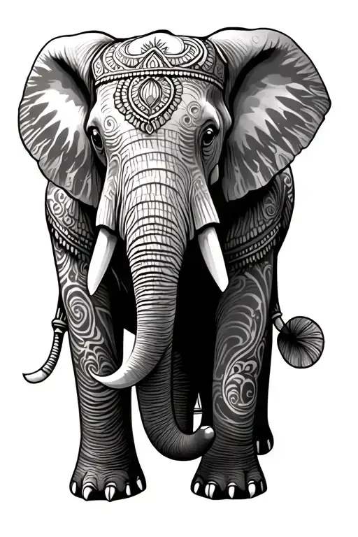 Elephant Adorned With Traditional