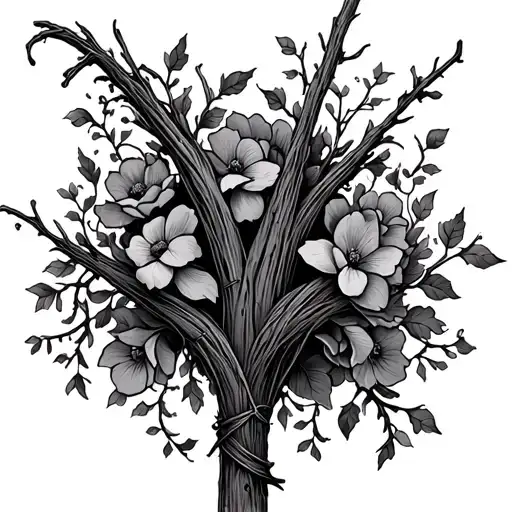 Witch Broom With Vines Of Flowers Intertwined