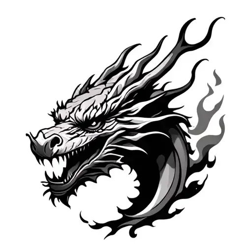 Dragon Head Blowing On A Flame