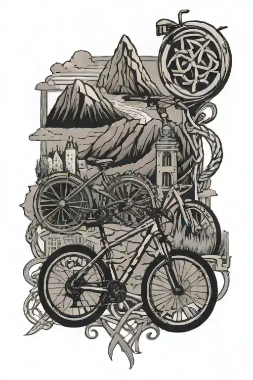 A Celtic Knot Design Featuring A Mountain Bike And Dublin Landmarks