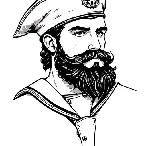Sailor With Beard Black And White Old School