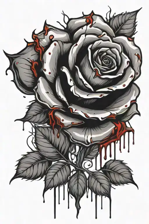Black Rose With A Degrade Of Red And Blood Dripping