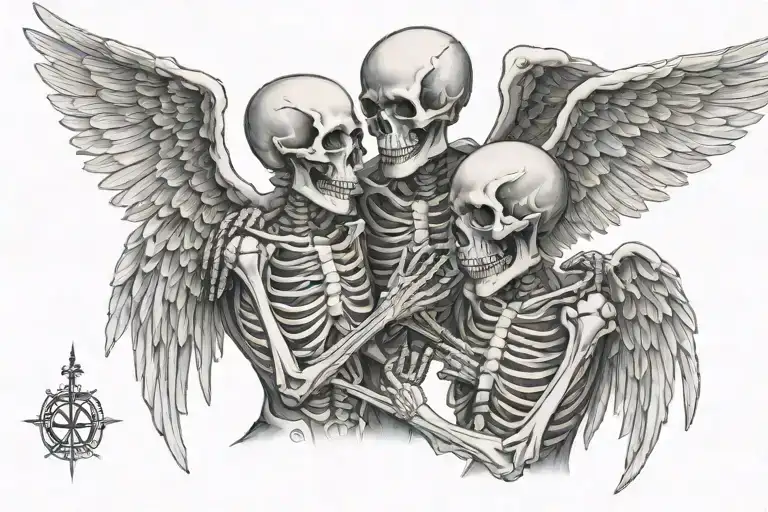 Skeleton Angels Holding A Note Each Other