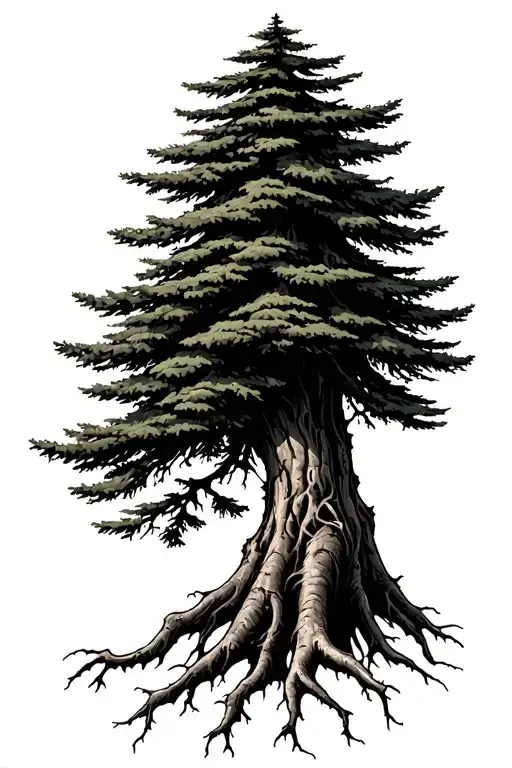 Lush Spruce Tree With Root Resilience Strength