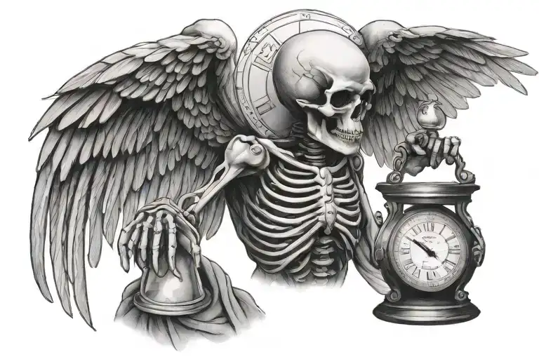 Skeleton Angel Holding A Sand Clock