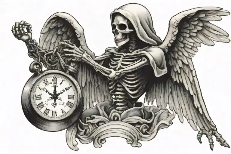 Skeleton Angel Holding A Sand Clock