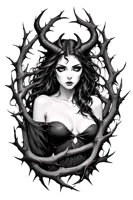 Female Demon Surrounded By Thorns