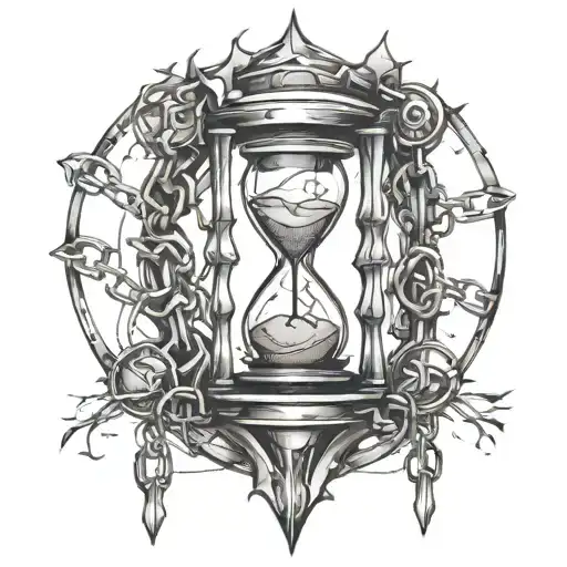Shattered Mirror And Hourglass With Chains Intertwined