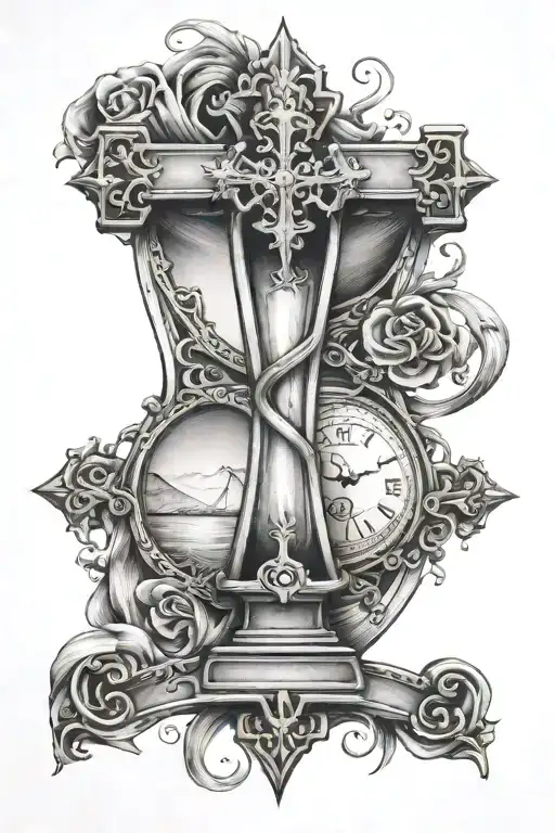 Cross With Hourglass And Road Leading