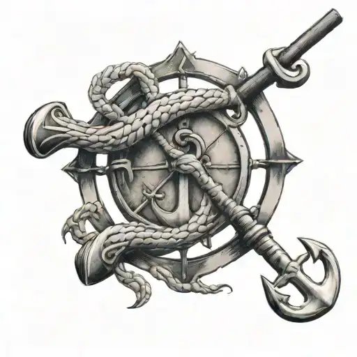 Fishing Pole With An Anchor Hanging Down