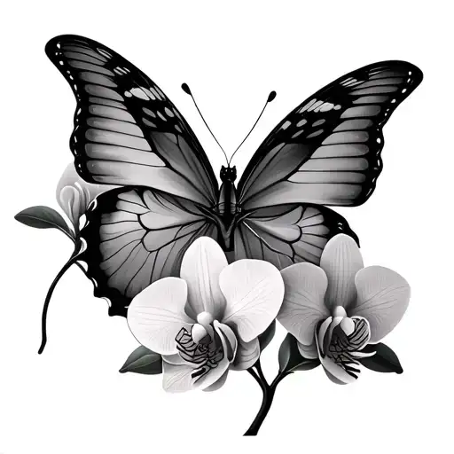Two Butterflies With A Orchid Flowers Without The Stem