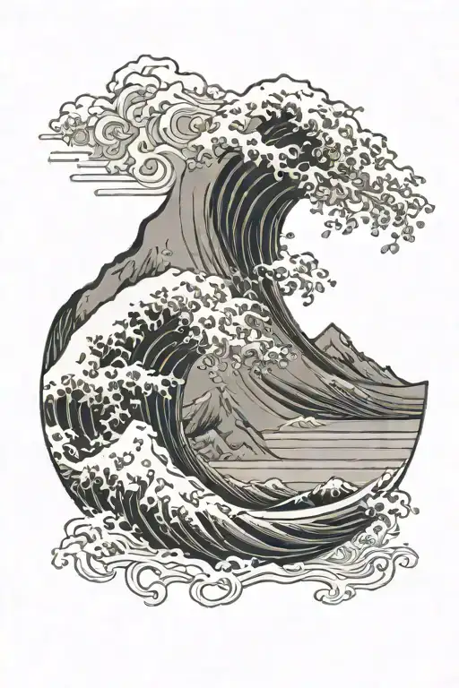 Hokusai Wave And Mountain Peak
