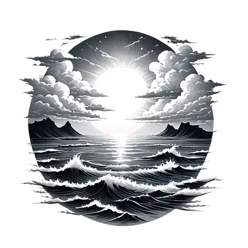 Make Me A Tattoo With Clouds The Sea And The Sun In The Background