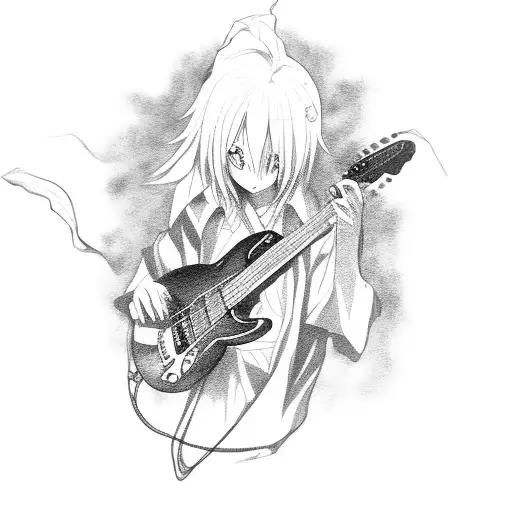 An Anime Character Playing A Guitar