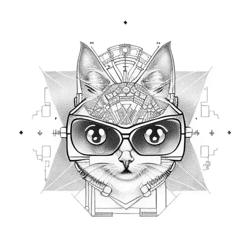 An It-themed Tattoo Featuring A Cat And Owl Surrounded By Circuit Board Patterns