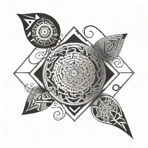 Abstract Design Merging Shamanic Symbols With Geometric Patterns