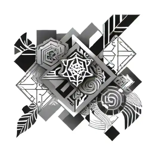 Abstract Design Merging Shamanic Symbols With Geometric Patterns