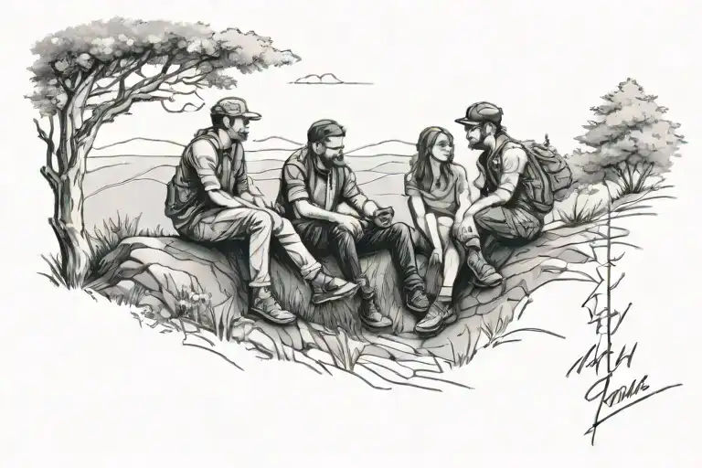 3 Friends Sitting On A Hill With Trees Looking At A Train