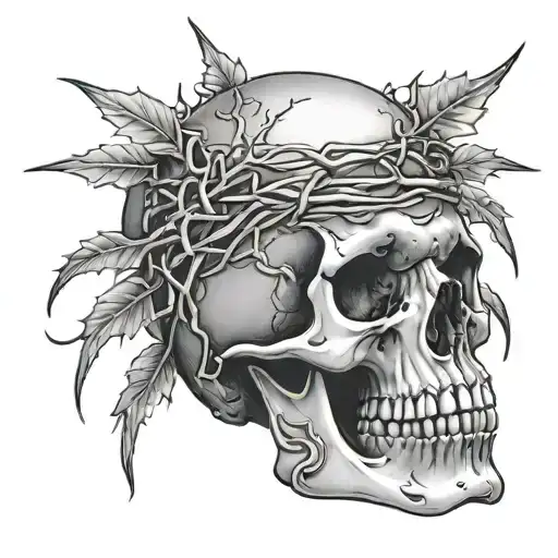 Skull Wearing Thorns Wrapped Around Head