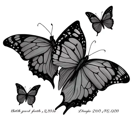 Birth And Death Date Tattoo With Butterflies
