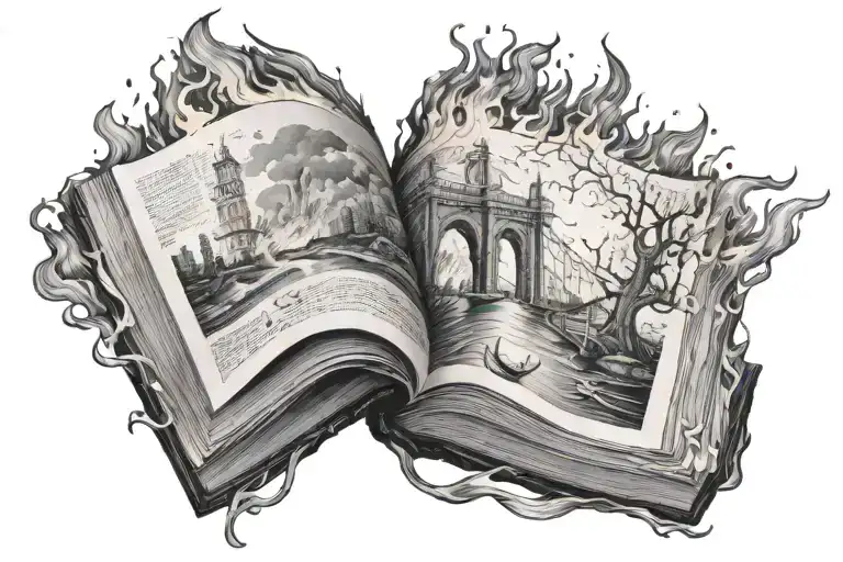 Book Pages With A Bridge On Fire