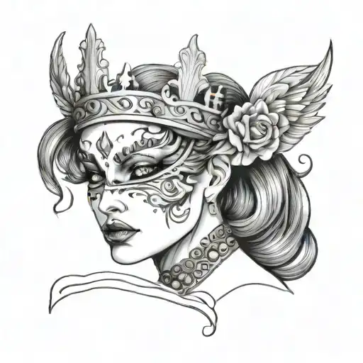 Woman Wear Half Mask And Crown