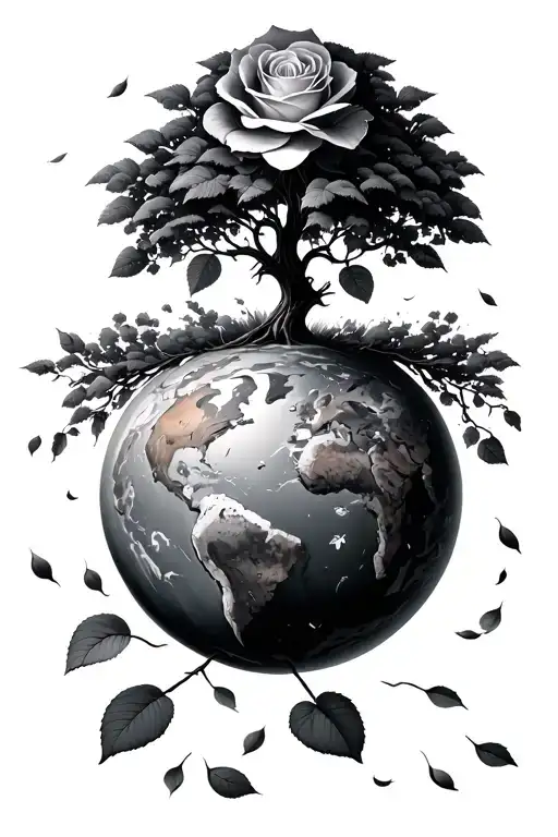 A Rose Tree On Top Of The Planet With Petals Falling