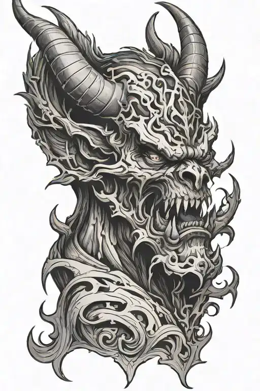 Tattoo On The Forearm Representing A Demon In Black