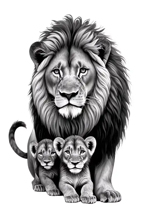 Lion And Two Cubs