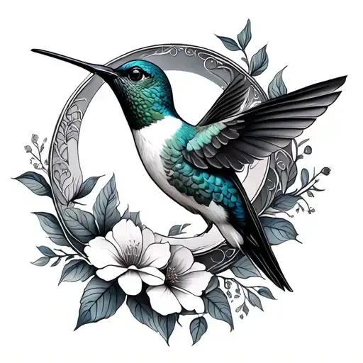 Crescent Moon Florals Hummingbird