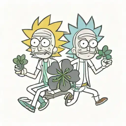 Rick N Morty Holding Maijuna Leaf Clover