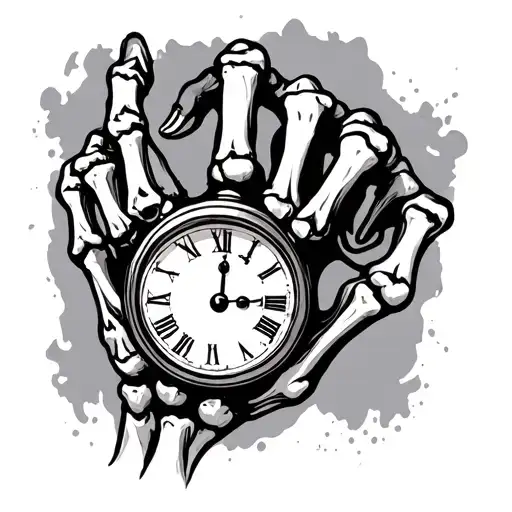 Skeleton Hand Tattoo With Clock