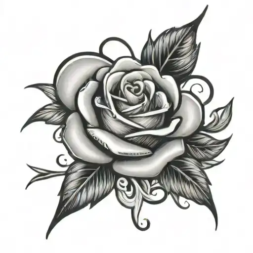 Cursive L With Heart And A Rose