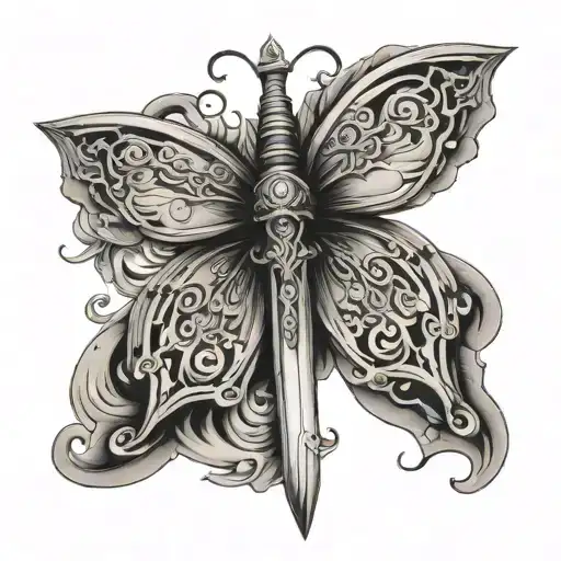 A Butter Fly With A Sword Through The Middle