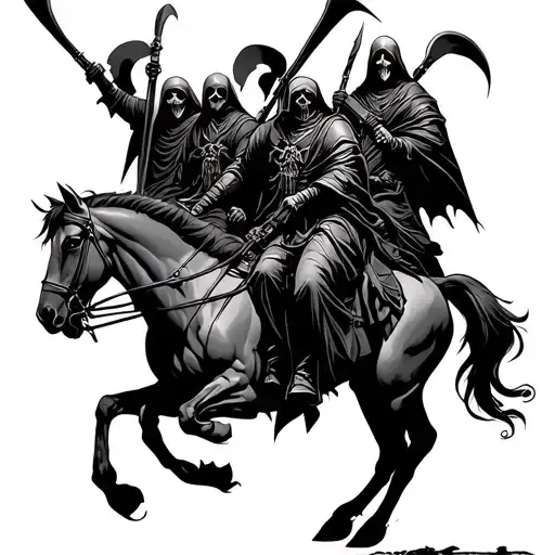 12 Grim Reaper Warriors On Horseback