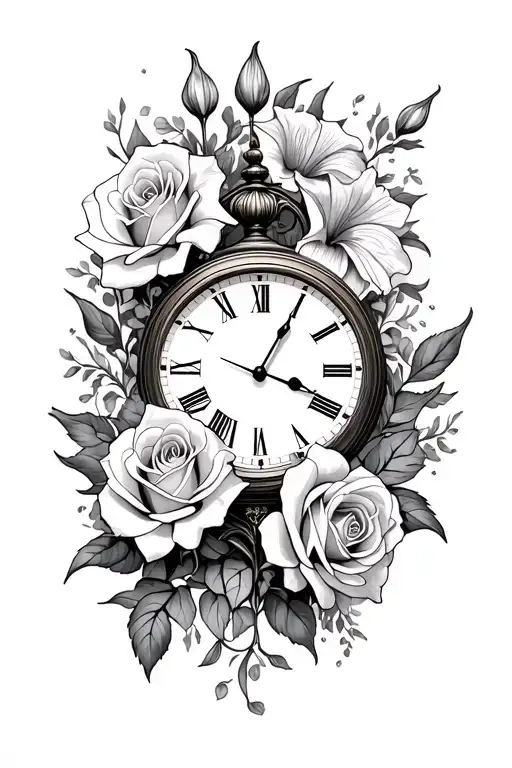Roses And Gladiolus With A Clock And Under The Clock A Date