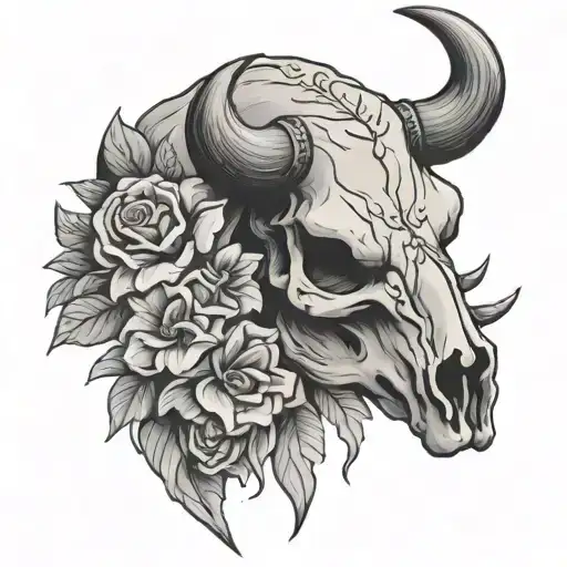 Bull Skull With Flowers