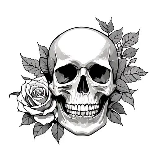 A Skull With A Rose Intertwined