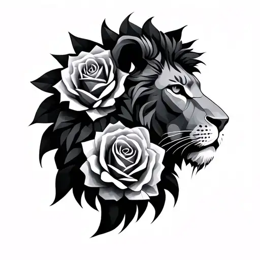 Roses Lion Geometric Design Incorporating