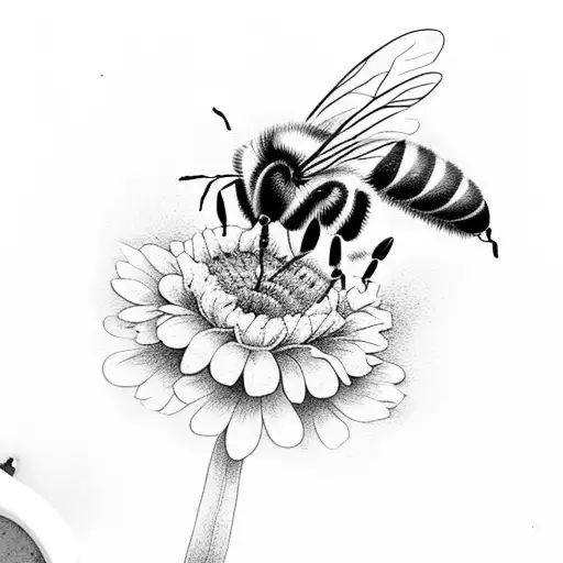 A Bee Sipping Coffee While Flying Over A Field Of Wildflowers