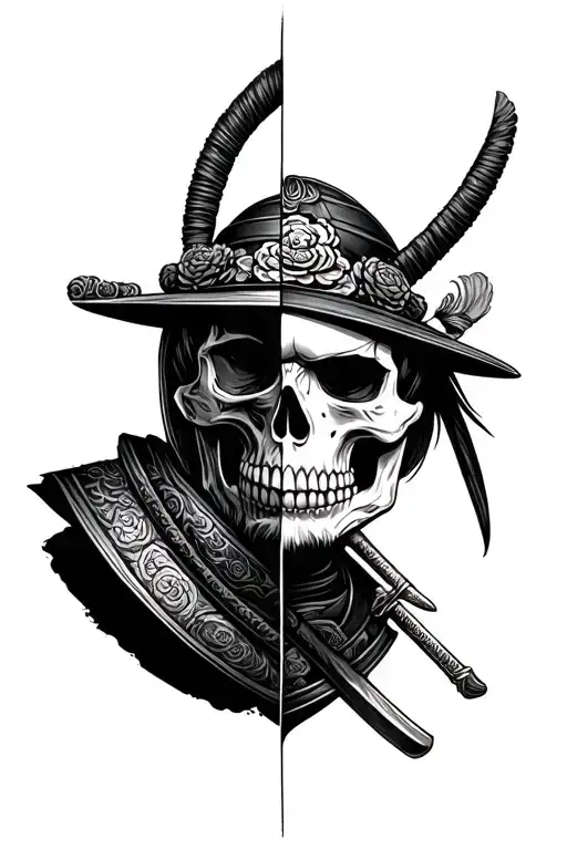 Half Skull Half Japanese Samurai