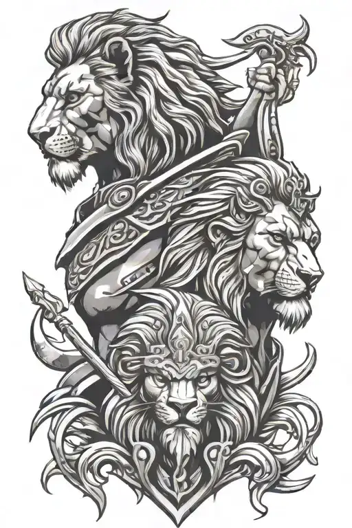 Lion And Spartan Warrior