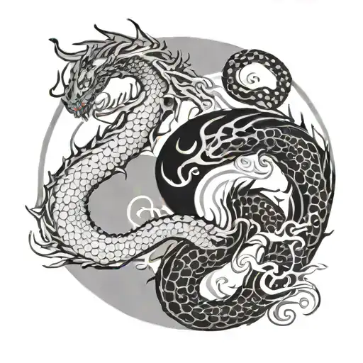 White Dragon Round With Black Dragon Forming Yin Yang Symbol