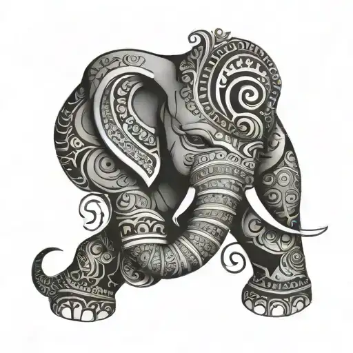 Elephant Made With Fine Lines And Maori Drawings