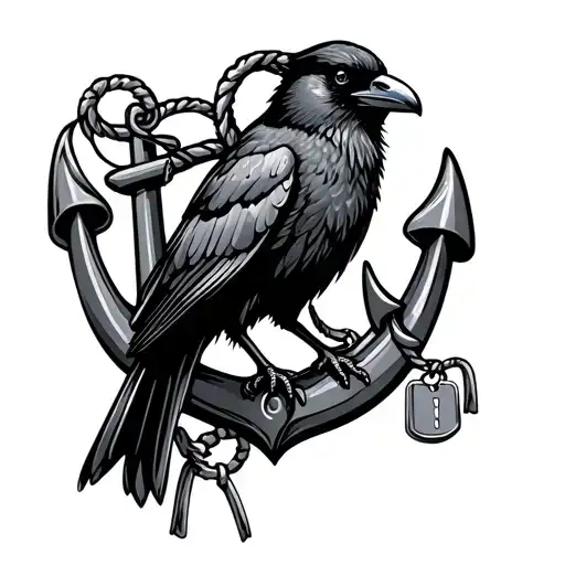 Crow Sitting On Fouled Anchor With Dog Tags