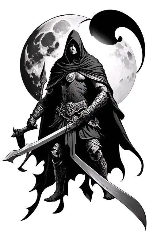Cloaked Warrior With Moon Surrounded