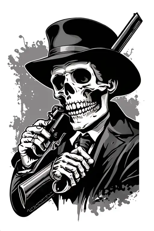 1920S Gangster Skeleton Holding Tommy Gun