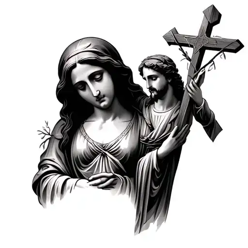 Weeping Mary And Jesus With Cross Full Back