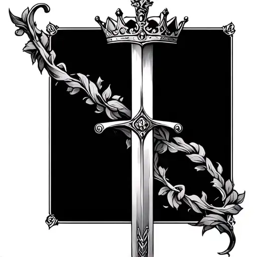 Sword And Crown With Filigree Vine Intertwined Representing The Client's