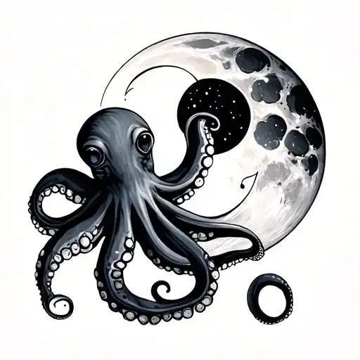 Octopus Holding Cresent Moon